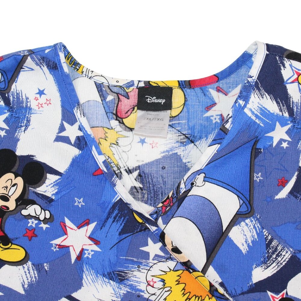 Disney Womens Size 2X Patriotic July 4th Fireworks Medical Uniform Scrub Top - Picture 5 of 9